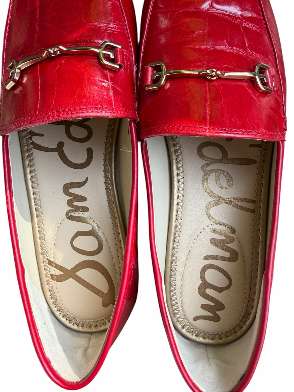 Sam Edelman Loraine Red Croc Embossed Leather Bit Loafers WomenS US 8.5 LIKE NEW - Picture 2 of 7